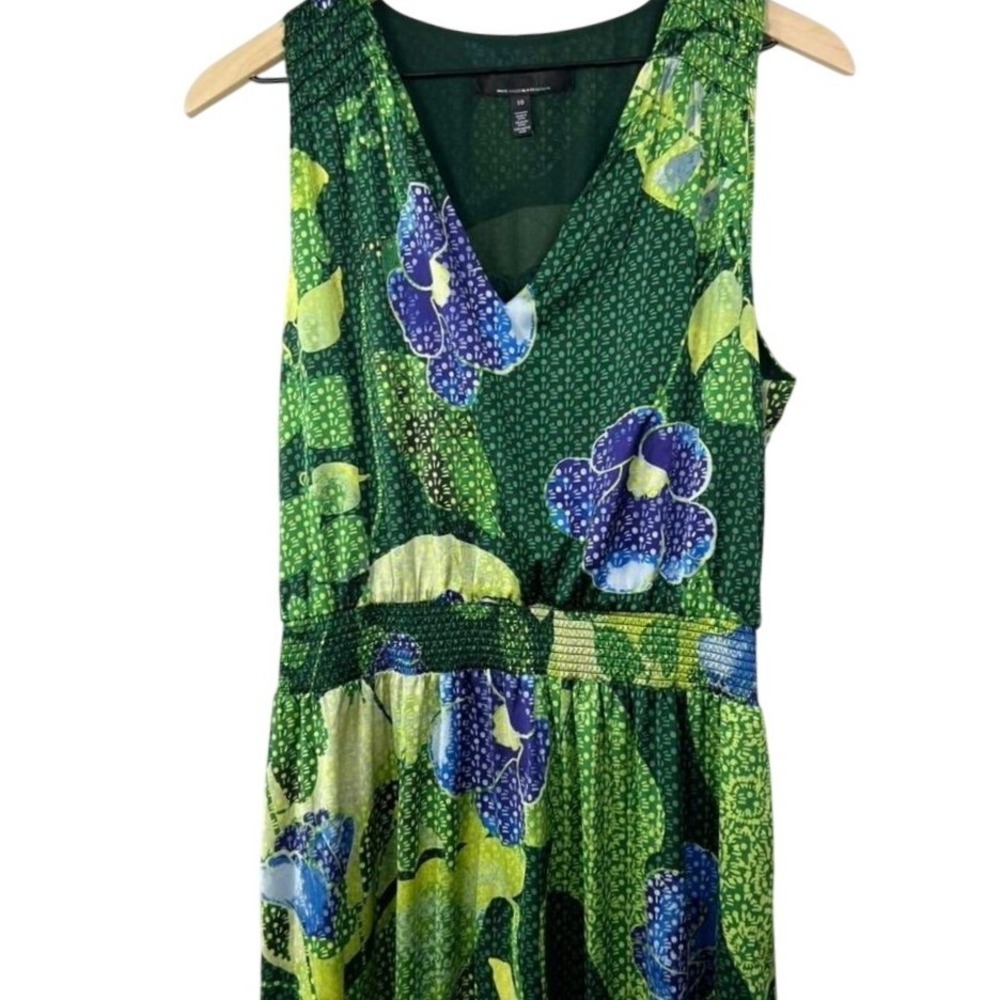 White House Black Market Green Floral Smocked Empire Waist Midi Dress 10 - Picture 3 of 8